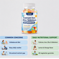 Gummies de calcium, fer, zinc et sélénium en gros pour marque privée OEM, 60 unités, compléments alimentaires