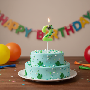 Buon compleanno per il nuovo anno pasqua Ramadan piccolo dinosauro verde numero 2 candela di compleanno per feste materiale cera - Product Image 3