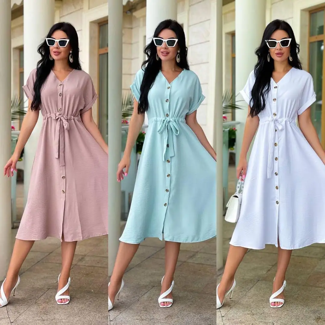 2023 Summer Fashion Casual Dresses Short Sleeve Plus Size Women'S Clothing Mid Length V-Neck Dress