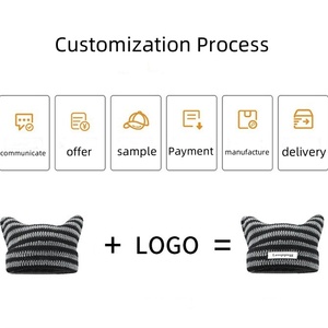 Tùy Chỉnh Ma Quỷ Sọc <span class=keywords><strong>Beanie</strong></span> <span class=keywords><strong>Hat</strong></span> Với Dễ Thương Mèo Tai Sừng Dệt Kim Mũ Len 100% Bông Mùa Thu Slouchy Beanies - Product Image 2