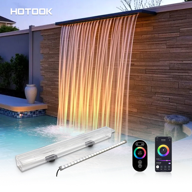 Solid Transparent Acrylic Outdoor Lighted Backyard LED Waterfall Spillways Fall Solid Sheer Color for Swimming Pool Shower