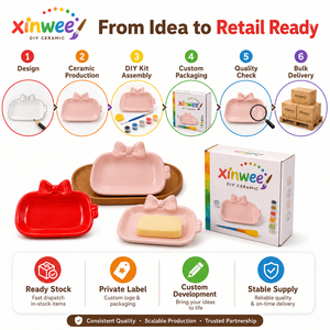 Kit de peinture créatif en céramique écologique pour enfants, avec couvercle, en forme de cochon de dessin animé, pour peindre soi-même, ensemble d'art et de peinture, également utilisable comme beurrier - Vente en gros - Product Image 6
