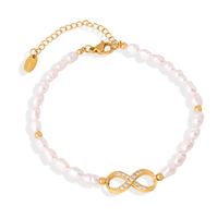 Bracelet en perles à prix de gros, plaqué or 18 carats, en acier inoxydable, motif infini avec diamant tchèque et perle d'eau douce pour femme