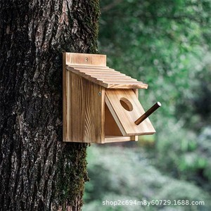 Casa de Pájaros de Madera para Exteriores, Colgante, de Pino Sólido, Nido para Pájaros Pequeños, Color Madera Natural, para Observación de Aves en el Patio Trasero - Product Image 3