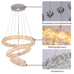 Modern Luxury Pendant <b>Light</b> Changeable Tri-colors LED Strip 44W Loft Apartment Hotel Bedroom 3 Ring Crystal <b>Chandelier</b> - Product Image 4