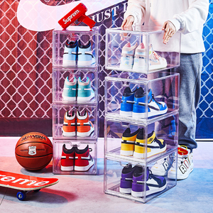 3 Piece Large Drop Front Clear Magnetic Shoe Organizer Containers Transparent Stackable Sneaker Display Case Acrylic Shoe Box