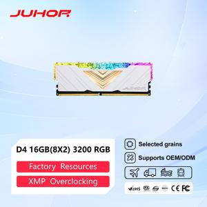 Mémoire de bureau JUHOR 16 Go (2x8 Go) RGB <span class=keywords><strong>DDR4</strong></span> 3200 MHz CL18 1,35 V basse tension DIMM ECC, garantie 3 ans, CE/FCC/RoHS, OEM direct usine - Product Image 1