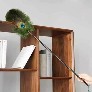 <span class=keywords><strong>Plumeau</strong></span> en bambou naturel avec plumes de paon d'autruche Brosse douce de style rétro pour le nettoyage ménager Lavable et délicat - Product Image 4