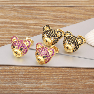 Bông tai đính đá QIKU hình gấu nhỏ dễ thương 8 màu, dành cho nữ, chất liệu đồng zircon, phụ kiện trang sức tinh tế, quà tặng sinh nhật - Product Image 1