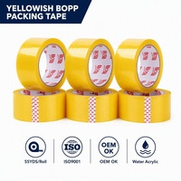 Ruban adhésif BOPP jaunâtre 50mm 55YDS 2.0MIL à base d'acrylique aqueux, noyau blanc, pour scellage de cartons, déménagement, expédition, emballage, vente en gros