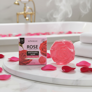 Savon blanchissant à la rose rouge KORMESIC 100g, savon de bain naturel, mousse riche, nettoyage doux, blanchissant, éclaircissant, étiquette privée OEM - Product Image 1
