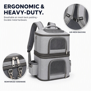 Mochila transportadora de mascotas de doble capa, transpirable, con malla, bolsa de viaje portátil para gatos y perros, con cierre de cremallera - Product Image 5