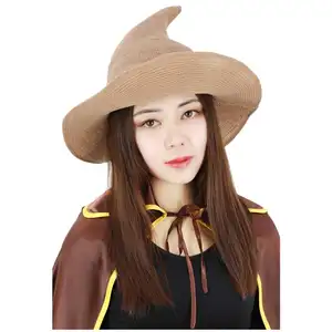 Grosir Pabrik Aksesoris Kostum Halloween Wanita Topi Penyihir Multiwarna Topi Ujung Lebar Dapat Dilipat