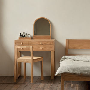 Artistic Style Wooden Makeup <b>Table</b> <b>Mirror</b> Storage Tray Red Oak Small Apartment Bedroom Detachable Multi-function Model YJ016 - Product Image 2