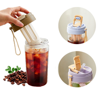 Gobelet réutilisable thé froid café glacé bouteille eau plastique avec couvercle paille filtre maille fine tasse isotherme