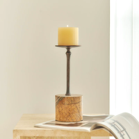 Base en marbre naturel avec pilier décoratif en métal, composant en pierre de marbre massif, accessoire de décoration de table en pierre pour intérieur