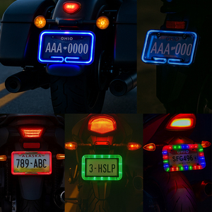 Éclairage de plaque d'immatriculation LED RGB pour moto, feu arrière <span class=keywords><strong>clignotant</strong></span> de frein et de marche arrière, étanche IP65 12V, plaque universelle pour moto américaine - Product Image 2