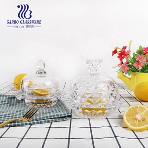 Toptan ucuz şekeri tasarım limon dome yuvarlak kristal şekerleme kavanoz kapaklı cam leom bulaşık