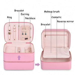 Boîte de rangement pour bijoux de voyage en cuir vintage, fabriquée par une usine BSCI, boîte cadeau pour bijoux, sac à bijoux rose portable - Product Image 4