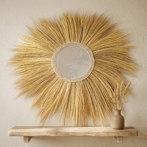Grand miroir mural rond bohème en rotin naturel Rayung, écologique, durable, fait main, décoratif pour mariage - Product Image 4