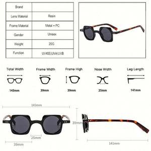 Gafas de Sol Retro Personalizadas de Moda Punk para Hombre y Mujer, con Remaches, Lentes Redondas UV400, Gafas de Sol Cuadradas Pequeñas - Product Image 5