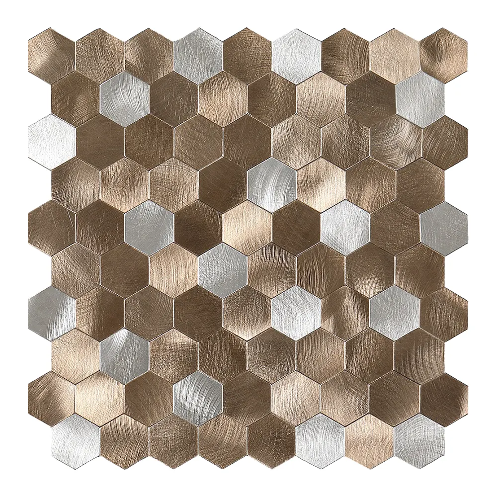 Carrelage hexagonal auto-adhésif en PVC Rose or, mosaïque imperméable à peler et bâton pour mur