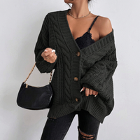 Cardigan long à capuche imprimé lettres - Manteau en tricot oversize ouvert sur le devant pour femme, idéal automne-hiver (vente en gros)