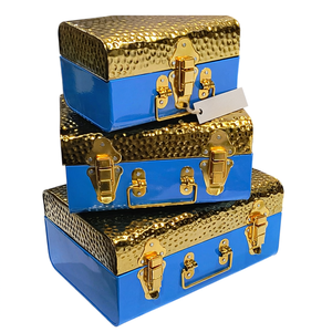 Hammered Metal Rectangular Jewelry <b>Box</b> Set <b>with</b> <b>Lid</b> Gold <b>White</b> Stackable Foldable 3-6L Capacity Organizer for Home Gift - Product Image 1