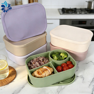 Silicone Divided <b>Lunch</b> <b>Box</b> Rectangle With Compartments Microwaveable Large Capacity Plastic Lid Solid Color - Product Image 1