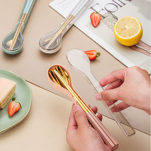304 Stainless Steel Foldable Chopsticks Spoon Fork Set Portable <b>Mini</b> Travel Cutlery For Students And Office Workers - Product Image 4