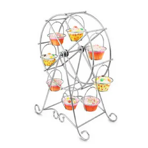 Aksesori perabotan pesta pernikahan makanan penutup melayani nampan putih besi bianglala roda cupcake berdiri pemegang rak