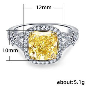 Anello di Fidanzamento da Donna F504 con Diamante Giallo Taglio Cuscino e Diamanti Bianchi Naturali Colore D, Fascia in Oro Bianco 14K - Product Image 5