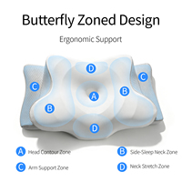 Oreiller cervical en mousse à mémoire de forme en forme de papillon, oreiller ergonomique de soutien du cou pour les dormeurs sur le côté, le dos et le ventre