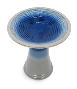 Bain d'oiseaux en céramique bleu-gris dégradé, style américain, écologique et durable, motif vague, pour la décoration extérieure de jardin et de patio - Product Image 2