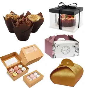 Caixas personalizadas para lembrancinhas de tulipas douradas com janela transparente, caixas de papelão coloridas, caixa para bolo e embalagem com alça