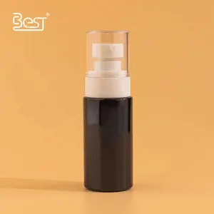 चीनी फैक्ट्री ब्लैक ट्रैवल साइज सीरम लोशन रीफिल करने योग्य 60 मिलीलीटर कांच की बोतल सेट पंप और कैप के साथ