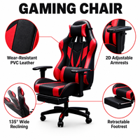 Chaise de jeu inclinable à 135 degrés ALINUNU ODM OEM pour salle de jeu, chaise de jeu ergonomique à dossier haut avec repose-pieds