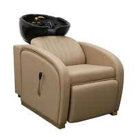 Fauteuil de Lavage de Tête Moderne Noir et Or pour Salon de Coiffure, Fauteuil Spa de Luxe Inclinable Manuel pour Shampoing et Lit