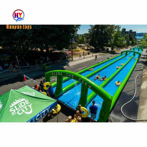 Tobogán de tierra Azul de 300m para carreras, toboganes largos de agua urbana inflables comerciales grandes para publicidad - Product Image 1