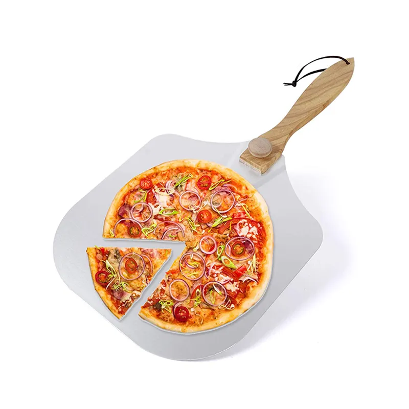 Sekop Pizza Lipat 12 "Besar Pizza Kupas Baja Tahan Karat dengan Gagang Kayu Oak Lipat