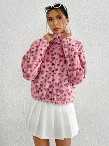 <span class=keywords><strong>Manteau</strong></span> de mode de printemps pour femmes avec motif léopard en forme de coeur fermeture éclair col rabattu en <span class=keywords><strong>peluche</strong></span> coton remplissage nouveau Style respirant - Product Image 5