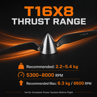 Elica Pieghevole T16X8 16x8 Pollici per UAV ad Ala Fissa con Spinner, Pale in Fibra di Carbonio Polimerica, Certificata CE/FCC TMOTOR