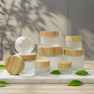 Tarros de vidrio esmerilado de boca ancha con logotipo personalizado al por mayor, frascos cosméticos vacíos mate con tapas de rosca de bambú natural - Product Image 3