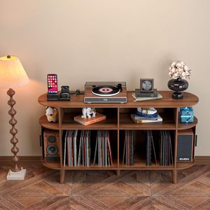AJUNION Soporte de tocadiscos moderno de mediados de siglo Gabinete de <span class=keywords><strong>CD</strong></span> multifuncional Espacio de almacenamiento más grande Soporte de tocadiscos de madera - Product Image 5