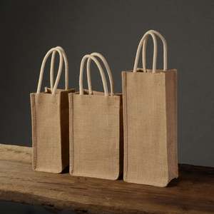 Bolsa de yute de botella individual personalizada, bolsa de yute de algodón duradero para vino o champán para ir de compras - Product Image 6