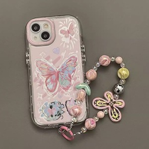Ốp điện thoại silicon chống sốc hình bướm hồng dễ thương phong cách Kawaii, bán buôn trực tiếp, kèm dây đeo tay - Product Image 6