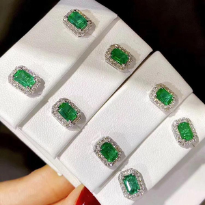 18K White Solid <strong>Gold</strong> Stud Natural <strong>Emerald</strong> Gemstone <strong>Earrings</strong> - Product Image 1