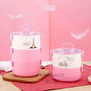 <b>Lunch</b> <b>Box</b> 304 Stainless Steel Cylinder Detachable Washable Insulated Portable With Pot Cartoon Pattern Pink Green Blue - Product Image 4