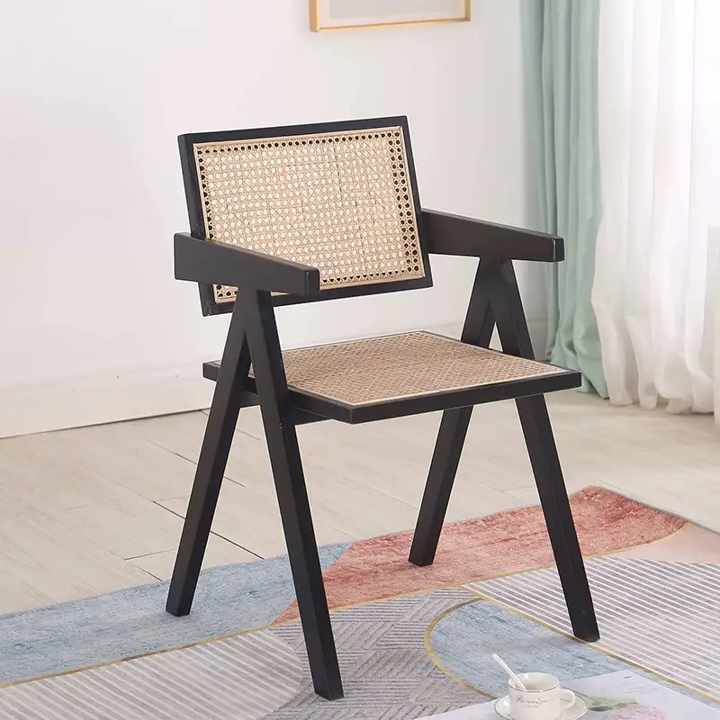 High Quality Nordic Solid Wood Household Rattan Chair Modern Simple Restaurant Wooden Armchair