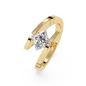 Anillo Abierto Geométrico de Oro Amarillo de 14K con Diamante Cultivado en Laboratorio de Corte Princesa de 1.10 CT - Product Image 2
